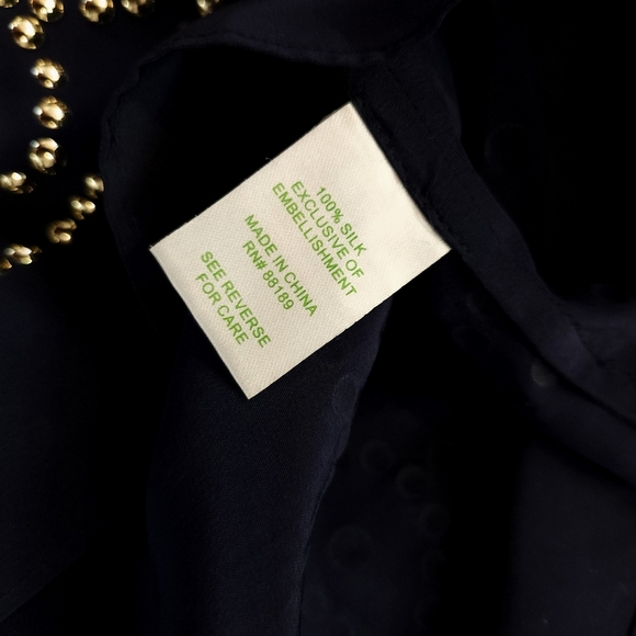 Lilly Pulitzer Womens Silk Navy Blue Gold Studded Dress Size L - Picture 6 of 10